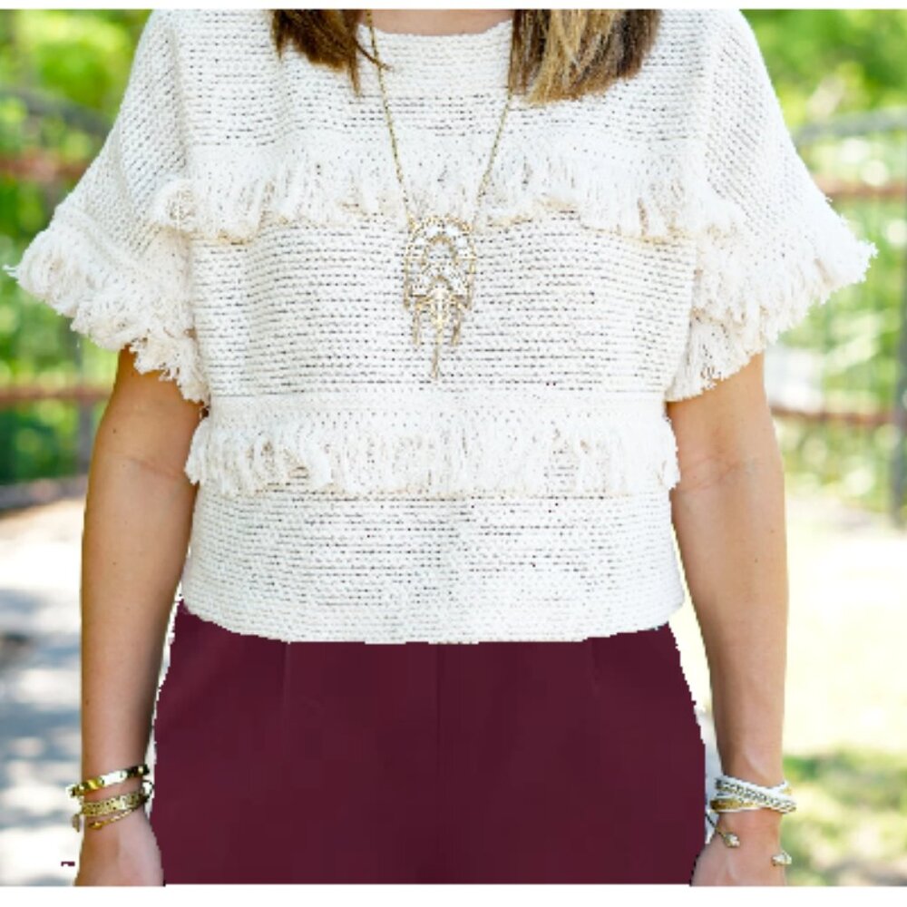 Womens Short Boho Fringe Sweater compare to Madewell Sz L